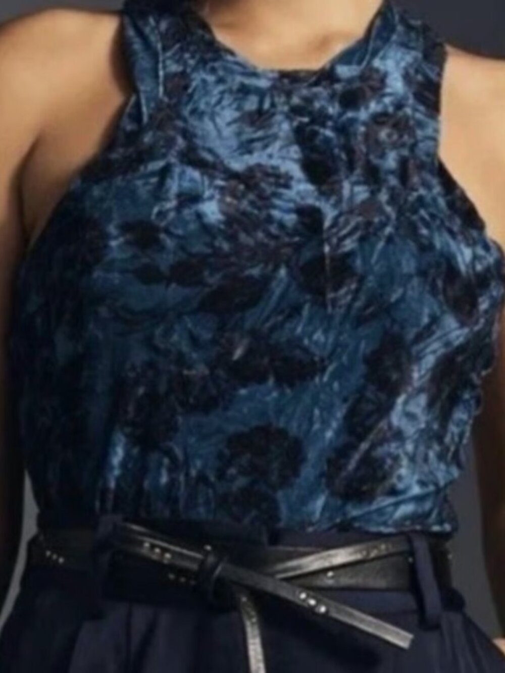 Whimsigoth Witchy Anthropologie Pilcro Velvet Racerback Tank Blue/Black Women L